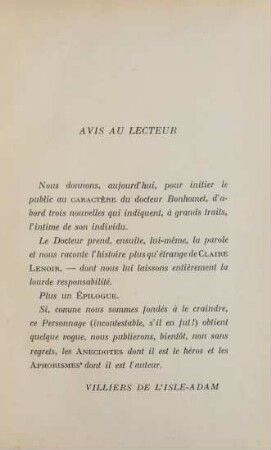 Avis au lecteur