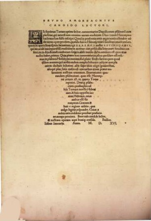 Omnivm Opervm Divi Eusebii Hieronymi Stridonensis Tomvs ..., 8. Commentarios In Psalterium Habet : Accessit his Psalterium triplici lingua, Hebraica, Graeca, et Latina