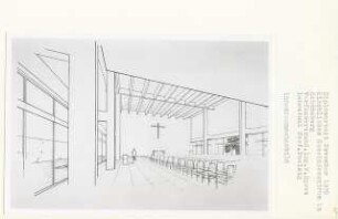 Kirchliches Gemeindezentrum, Berlin-Schöneberg (Diplomarbeit bei Peter Poelzig): Perspektivische Ansicht Innenraum