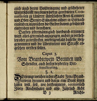 Caput 3. Vom Brandtewein-Brennen und Schencken, auch dessen bey derley Vertrancksteurung.