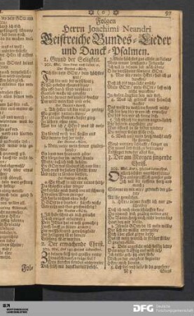 [...] Geistreiche Bundes-Lieder und Danck-Psalmen.