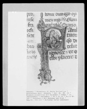 Missale monasticum mit Kalendar — Initiale P mit Madonna und Kind, Folio 141