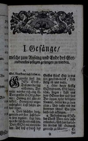 I. Gesänge/ welche zum Anfang und Ende des Gottesdienstes pflegen gesungen zu werden. - III. Von der Zukunft Christi in die Welt, oder Advents-Lieder.