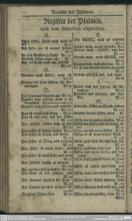 Register der Psalmen. nach dem Alphabeth eingerichtet