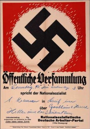 Versammlung der NSDAP-Ortsgruppe Achern: Hitler und das Bauerntum (in Lauf)