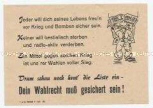 Handzettel mit Friedenspropaganda und Aufruf zur Volkskammerwahl 1958
