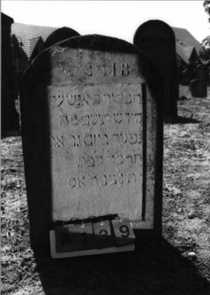 Grabstein 139 (Index: 99798055) Material: Sandstein, rot Zustand: leicht verwittert Maße HxBxT: 180x61x17 cm Beschreibung: Stele, Segmentbogenabschluß: Grabstein 139A