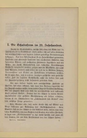 I. Die Schulreform im 20. Jahrhundert