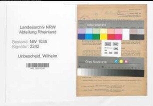 Entnazifizierung Wilhelm Unbescheid , geb. 14.09.1909 (Revisor)