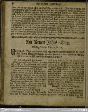 Am Neuen Jahrs-Tage. Evangelium, Luc. 2. v. 21