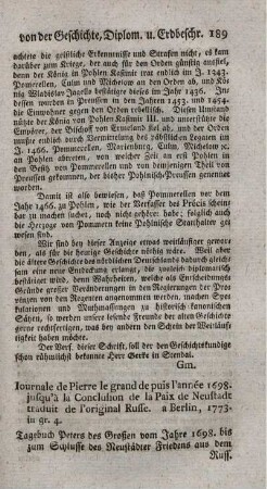 Journal (...) depuis l'année 1698 jusqu'à la conclusion de la paix Neustadt.