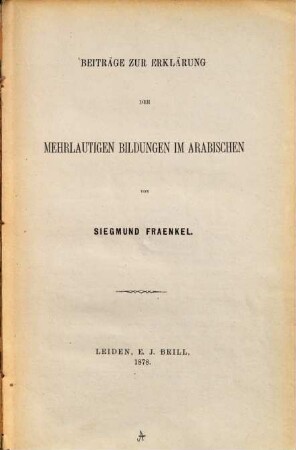Beiträge zur Erklärung der mehrlautigen Bildungen im Arabischen