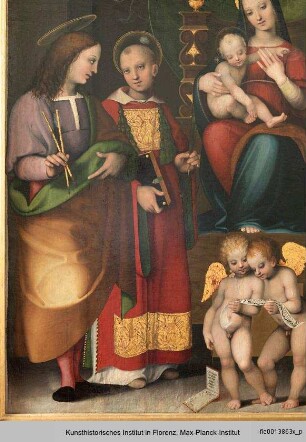 Thronende Madonna mit den Heiligen Sebastian, Stephanus, Laurentius, Nikolaus und Engeln
