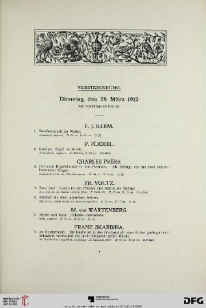 Versteigerung: Dienstag, den 26. März 1912 von vormittags 10 Uhr ab (Nr. 1-176)