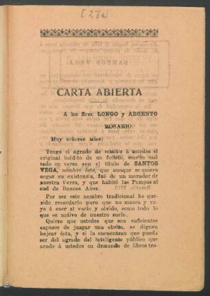 Carta abierta a los Sres. Longo y Argento, Rosario