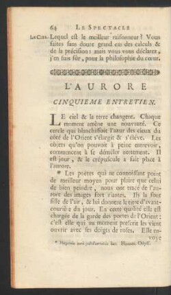 Cinquieme entretien. L'aurore.