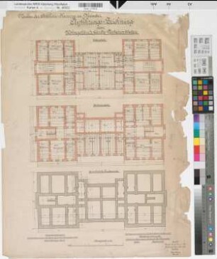 Münster (Münster) Neubau der Artilleriekaserne Wohngebäude für Verheiratete (Ausführungszeichnung) Grundrisse (1892)1896 1 : 100 71 x 54 farb. Druck Löfken, Regierungsbaumeister Hochbauamt Münster