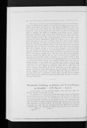 Wendischer Städtetag zu Lübeck und Verhandlungen zu Reinfeld. - 1522 Mai 25 - Juni 5.
