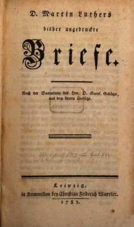 D. Martin Luthers bisher ungedruckte Briefe