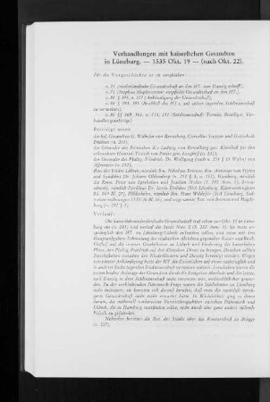 Verhandlungen mit kaiserlichen Gesandten in Lüneburg. - 1535 Okt. 19 - (nach Okt. 22).