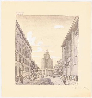 Hochhaus am Potsdamer Platz, Berlin: Blick durch die Leipziger Straße auf das Hochhaus (von Inv.Nr. 9008)