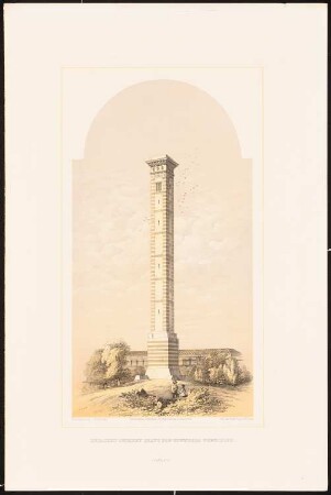 Detached chimney shaft for engineers workshops: Perspektivische Ansicht (aus: Designs for Tall Chimney Shafts, 1858)