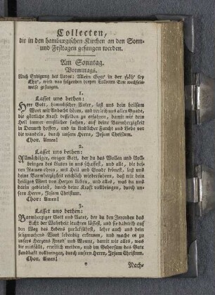 Collecten, die in den hamburgischen Kirchen an den Sonn- und Festtagen gesungen werden.