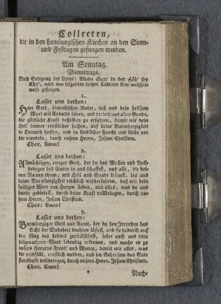 Collecten, die in den hamburgischen Kirchen an den Sonn- und Festtagen gesungen werden.