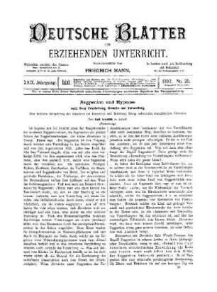 Suggestion und Hypnose : nach ihrer Erscheinung, Ursache und Verwertung ; (Fortsetzung)
