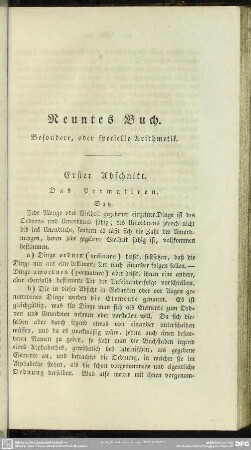 Neuntes Buch. Besondere, oder specielle Arithmetik