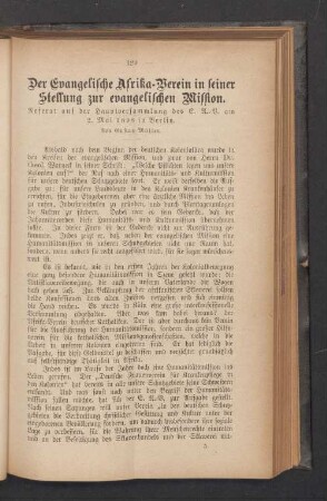 Der Evangelische Afrika-Verein in seiner Stellung zur evangelischen Mission
