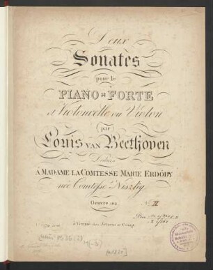 No. 2: Deux Sonates pour le Piano-Forte et Violoncelle ou Violon Oeuvre 102