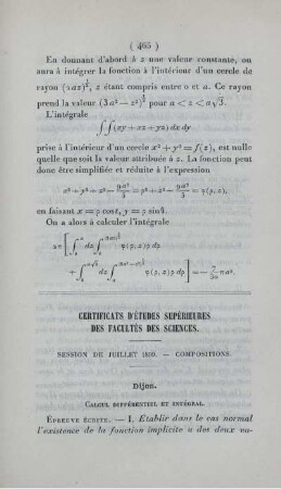 Certificats d'études supérieures des facultés des sciences.