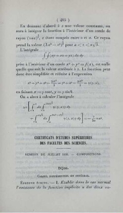 Certificats d'études supérieures des facultés des sciences.