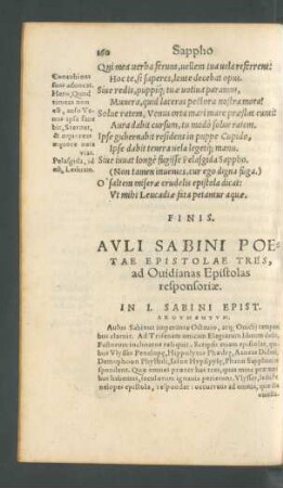 Auli Sabini Poetae Epistolae Tres, ad Ovidianas Epistolas responsoriae.