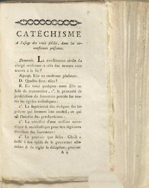 Instruction à l'usage des vrais fidèles dans les circonstances présentes