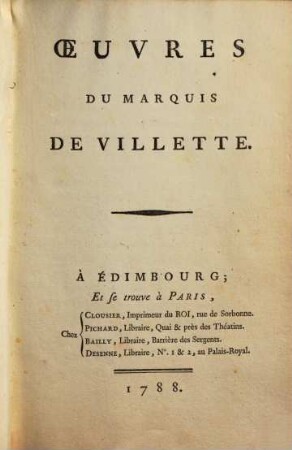 Oeuvres du marquis de Villette