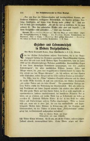 Erzieher- und Lebensweisheit in Webers Dreizehnlinden