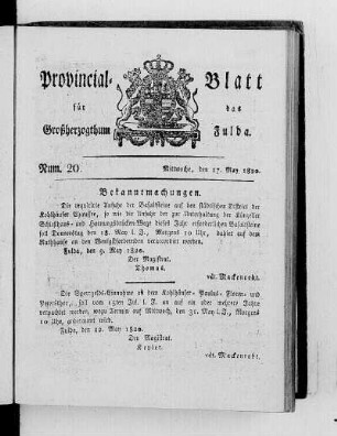 Num. 20, Ausgabe vom 17. Mai 1820