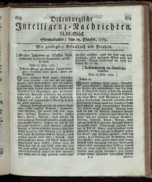 Sonnabends: den 28. Octobr. 1775.