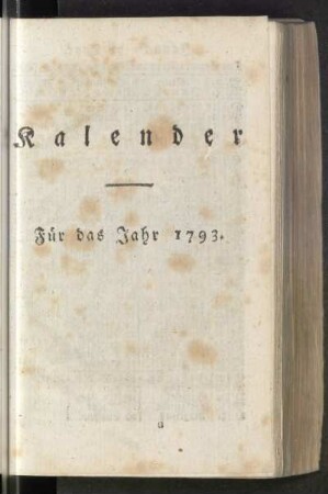 Kalender - Für das Jahr 1793