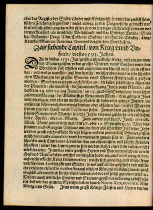 Das siebende Capitel/ von Krieg unnd Unfried/ dieses 1591. Jahrs.