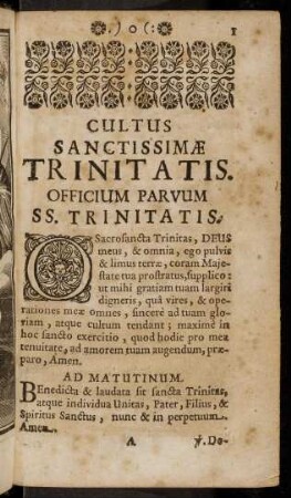 1-26, Cultus Sanctissimae Trinitatis