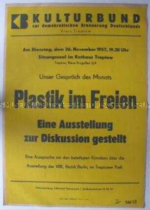 Maueranschlag mit der Ankündigung einer Diskussions- Veranstaltung über Bildende Kunst