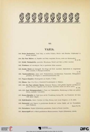 XIII. Varia (Nr. 1485-1625)
