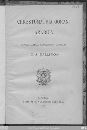 Chrestomathia Qorani Arabica : notas adiecit glossarium confecit