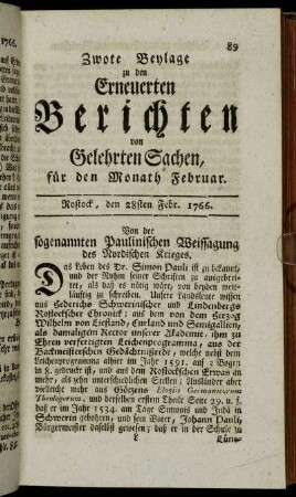 Zwote Beylage. Rostock, den 28sten Febr. 1766