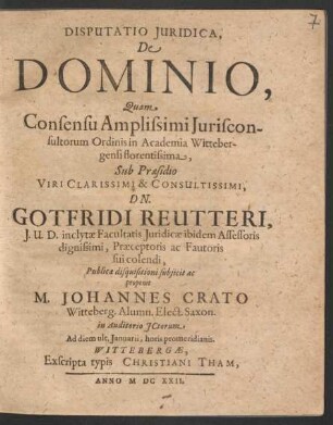 Disputatio Iuridica, De Dominio