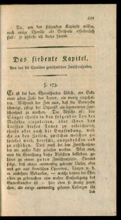 Das siebente Kapitel. Von den bei Chorälen gewöhnlichen Zwischenspielen