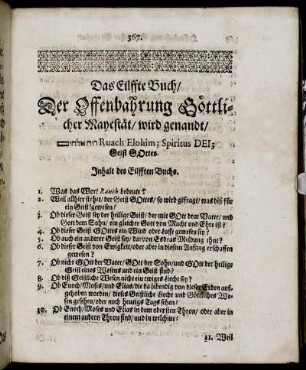 Das Eilffte Buch Der Offenbarung Göttlicher Mayestät Wird genannt ... Ruach Elohim, Spiritus DEI, Geist GOttes
